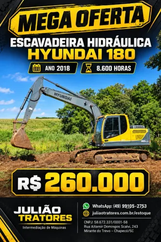 Escavadeira Hidráulica Hyundai 160 Ano 2018 8.200 Horas