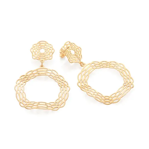 Rommanel - Maxi brinco pêndulo ondulado banhado a ouro 18k
