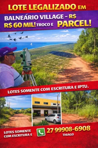 LOTES À VENDA - GUARAPARI / ES, parcelo, troco carros <br>Lotes escriturados, registrados e<br>