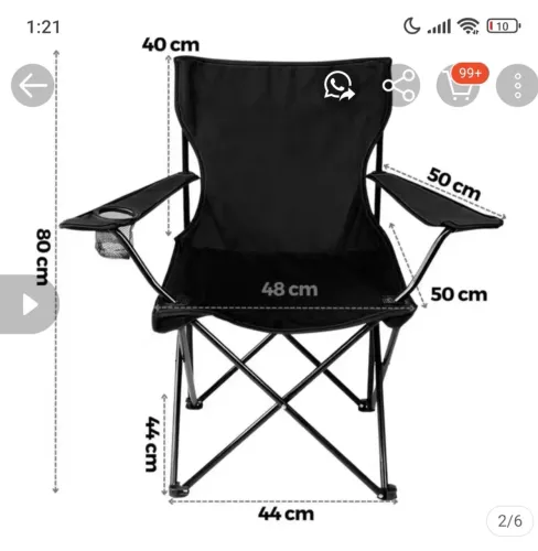 Vendo cadeira desmontável para camping ou praia. Cor preta, aço inoxidável