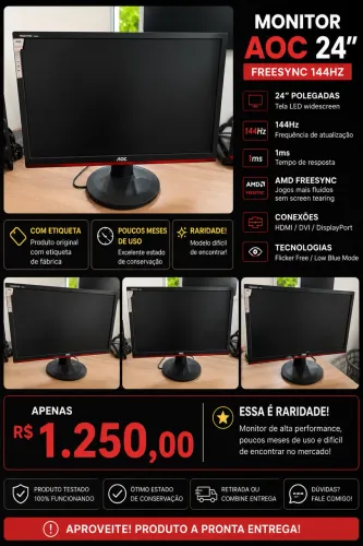 Monitor AOC 24  Polegadas - 144hz BAIXOU, última oferta!