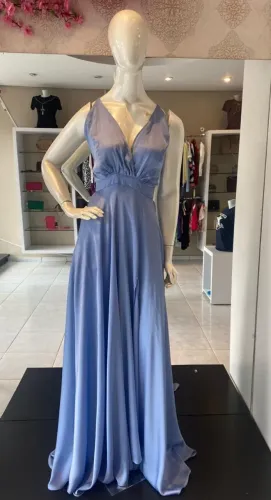 Vestido de fvestido longo  cetim madrinha formatura casamento blitz closet azul g