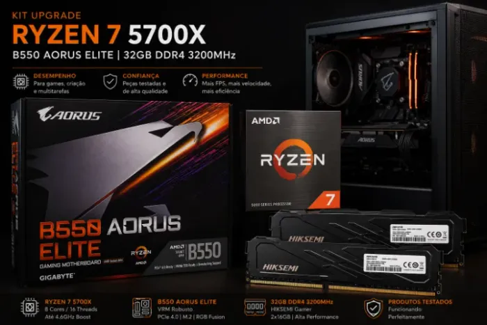 Kit Upgrade Ryzen 7 5700X + B550 Aorus Elite + 32GB DDR4 3200MHz Hiksemi