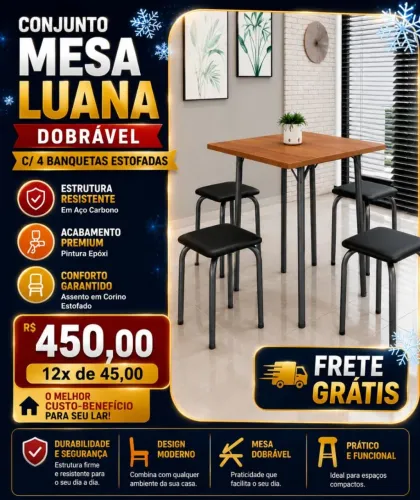 Mesa dobrável com 4 bancos