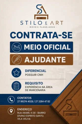 Vaga pra ajudante e meio oficial de marcenaria