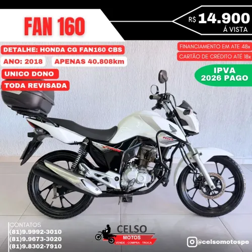 Fan 160 2018 c/40.000km IPVA26 Pago! Financio 48x aceito sua moto na troca