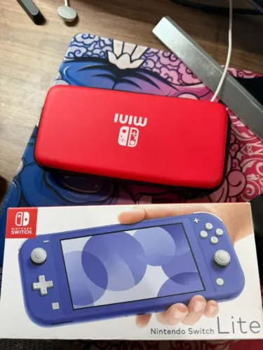 Nintendo Switch Lite Azul + SD 128GB + Case + Caixa e NF