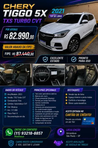 Chery Tiggo 5X TXS 1.5 16V Turbo Flex Aut. 2021