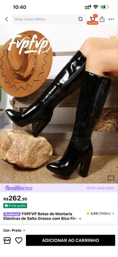 Bota preta shein tamanho 35