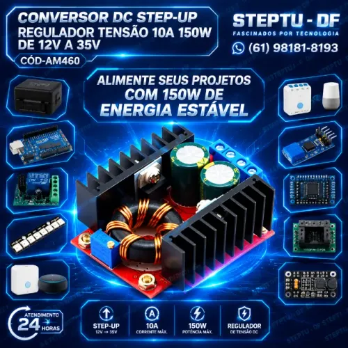 Conversor Dc Step-up Regulador Tensão 10a 150w De 12v A 35v Arduino Automação COD-AM460
