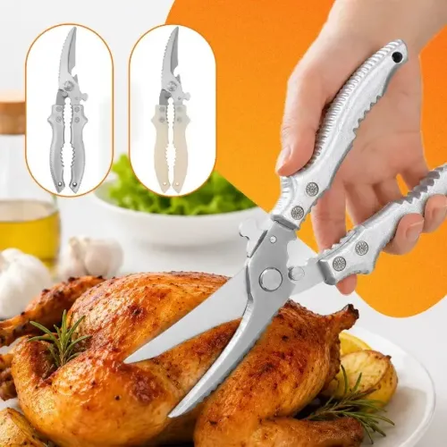 Tesoura De Cozinha Inox Corta Frango E Ossos Multifuncional Profissional Com Mola Trava De