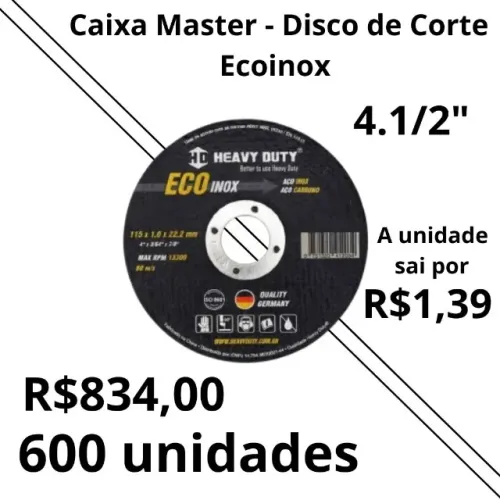 Caixa Master Com 600 Unidades Disco de Corte Ecoinox 115X1,0X22,2  