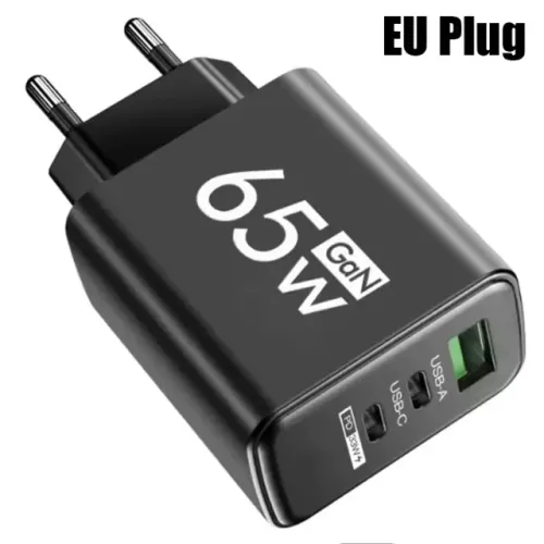 Carregador Gan rápido 65w usb tipo c e a carregador plug eu pd 3.0 para iphone 15 xiaomi