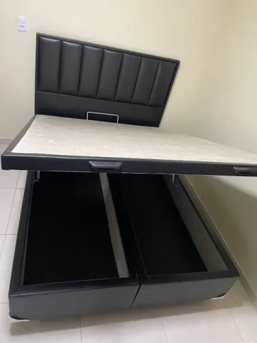 Base de Cama Baú Casal Bipartido Preto Corino