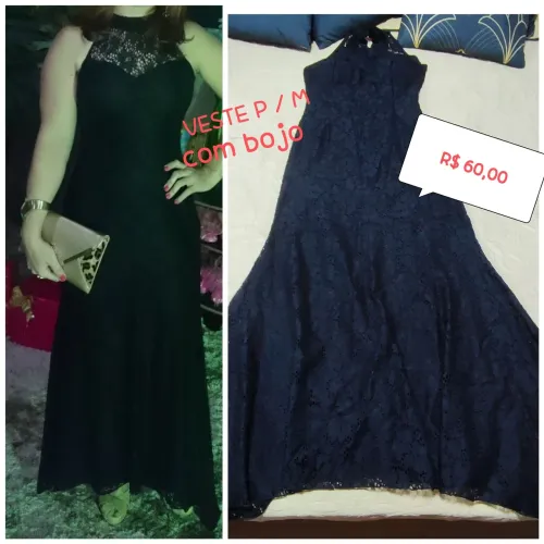 Vestido longo de renda, com bojo - Veste P/M