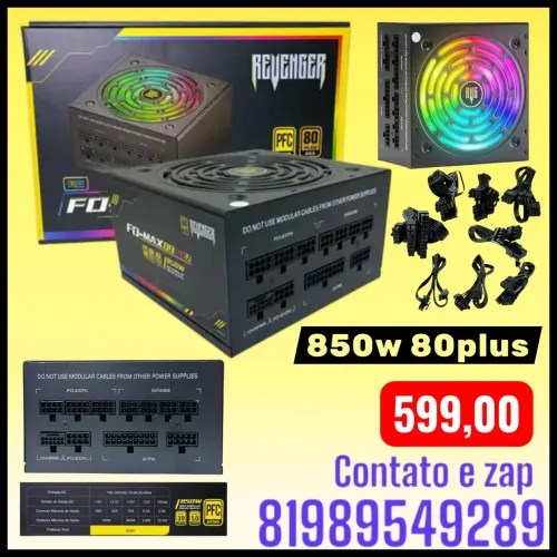 fonte de alimentação ATX modular Revenger FO-MAX09RGB de 850W.