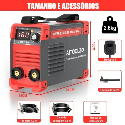 Máquina Solda Inversora Portatil 160A Mini Mma/Tig Aitoolzo