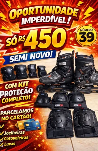Patins semi novo com kit proteção