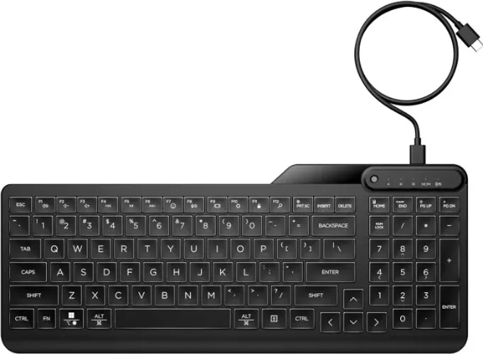 HP Teclado com fio retroiluminado 400 (com fio cinza) - Teclas brancas quentes iluminadas