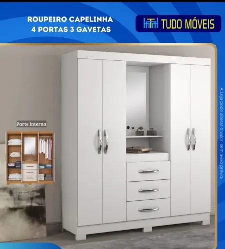 ROUPEIRO CAPELINHA 4 PORTAS + 3 GAVETAS+PENTEADEIRA EMBUTIDA