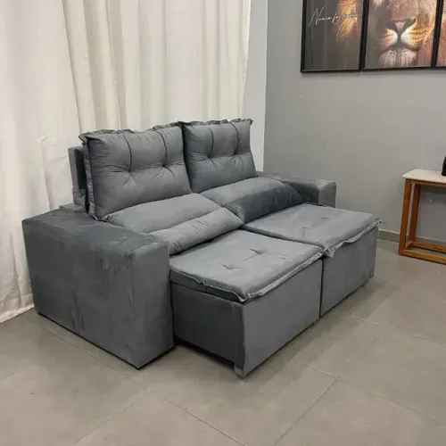 Sofá Beatriz 3 Lugares Retrátil e Reclinável 190cm Tecido Veludo