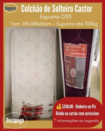 Desapego: Colchão Solteiro Castor - Red & White - Espuma D33 - Suporta até 100kg