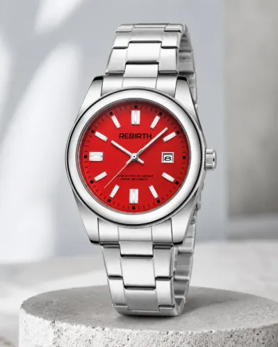 Relógio Rebirth B003 Vermelho Quartz Aço Novo no Brasil