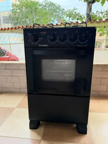 FOGAO ESMALTEC CARIBE VIDRO PRETO 4 BOCAS