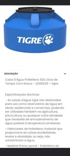 Vende-se Caixa D'água de 500 LT Tigre