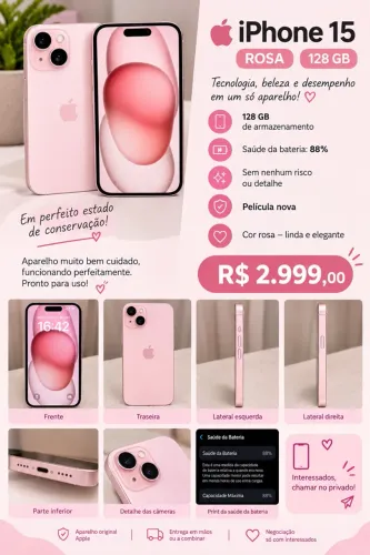 iPhone 15 128gb rosa bateria 88%
