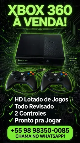 Xbox 360 com dois controles e 79 jogos