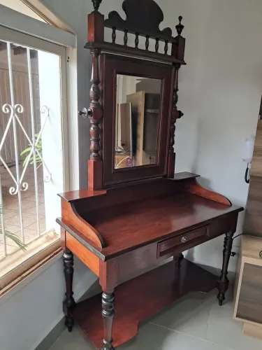 Móveis tetrô 1950 penteadeira com vidro de crista e madeira maciça