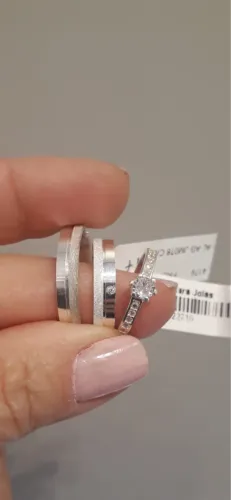 Alianças em prata 950 + solitário prata 925