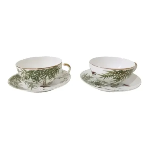Par Xícaras Chá Porcelana Japonesa Pássaros Borda Ouro