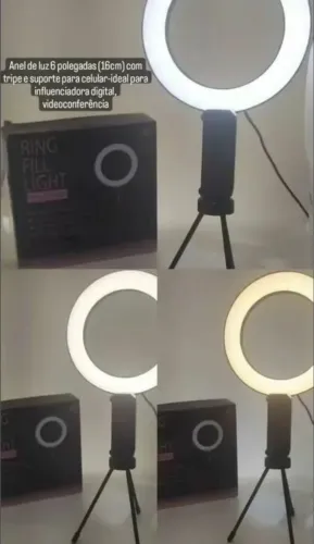 Anel de luz 6 polegadas (16)cm com tripé e suporte para celular