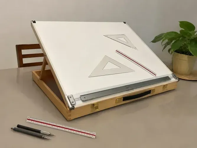Prancheta Portátil P/ Desenho A2 + Regua Paralela - Trident + Escalímetro + 2 Esquadros