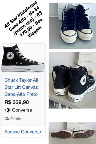 Tênis All Star Plataforma Cano Alto No 34 - R$ 170,00