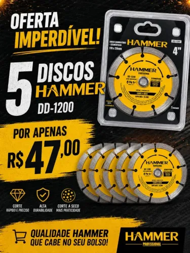 KIT 5 unid. Disco Diamantado Segmentado -HAMMER, para Serra Mármore 