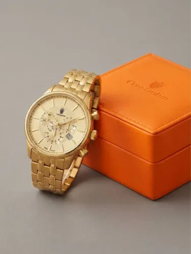Relógio Masculino Suíço Constantim Chronograph Dourado 10 ATM