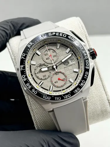 Relógio Tag H. Carrera Cinza 43mm Quartzo Safira Cronógrafo Silicone Premium