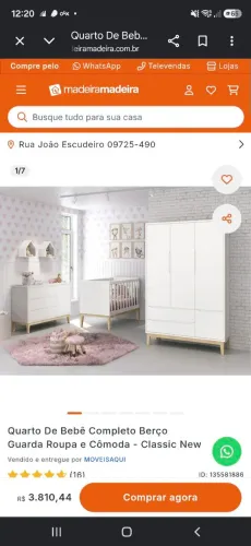 Quarto De Bebê Completo Berço Guarda Roupa e Cômoda - Classic New