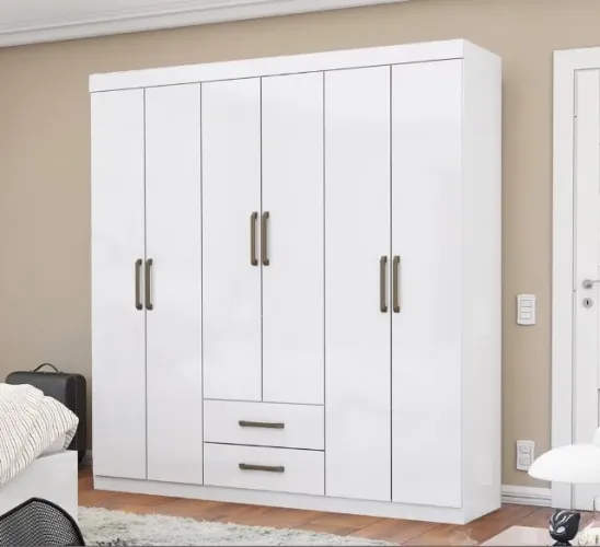 Guarda Roupa Branco Ares Compacto 6 Portas