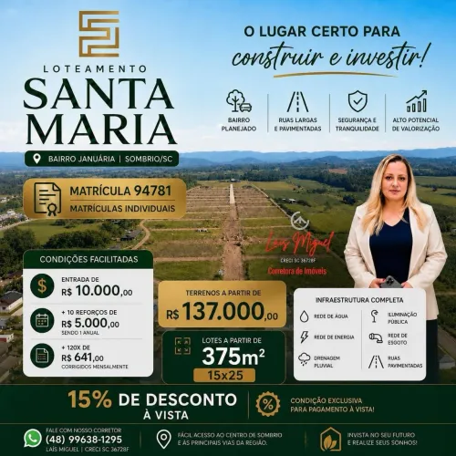 Lotes com parcelas de 650,00 em Sombrio SC