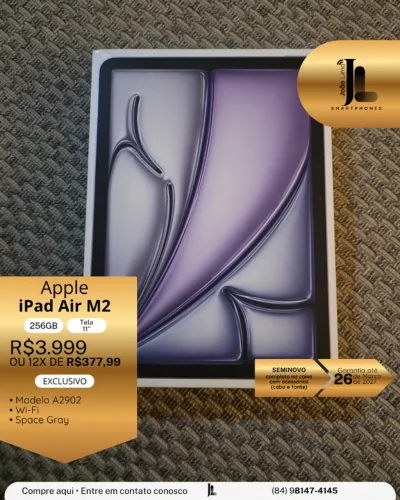 IPAD AIR M2, 256GB, TELA 11?, SEMINOVO NA GARANTIA, EXCLUSIVO!