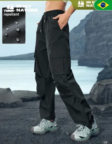 Calça Cargo Feminina Preta/Cinza Chumbo com Cintura Elástica