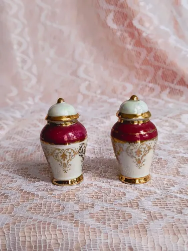 antigo par de potiches miniatura estilo limoges rosa banho a ouro antiquario decoração lar