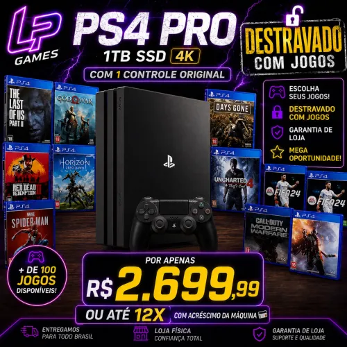Ps4 pro 1tb 4k DESTRAVADO Com JOGOS A SUA ESCOLHA GARANTIA