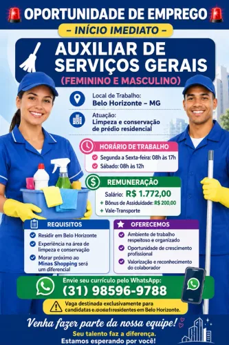 Auxiliar de serviços Gerais em BH