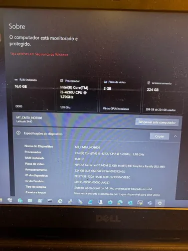 Notebook Dell Core i5 | 16GB RAM | SSD 240GB | Placa de Vídeo Dedicada