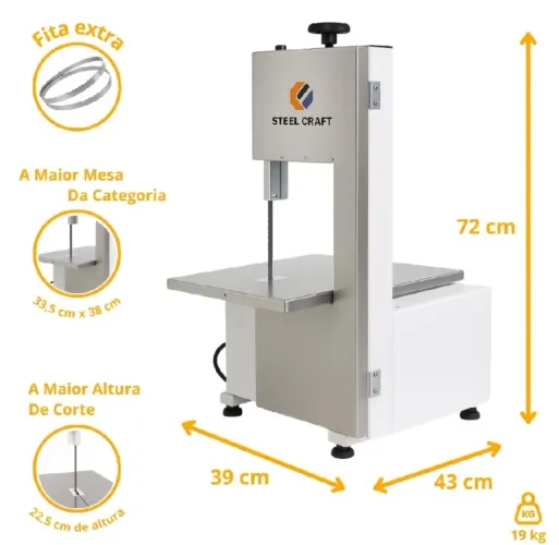 Máquina Serra Fita Bancada Inox 1/3 CV - Lâmina 1.460 mm Steel Craft